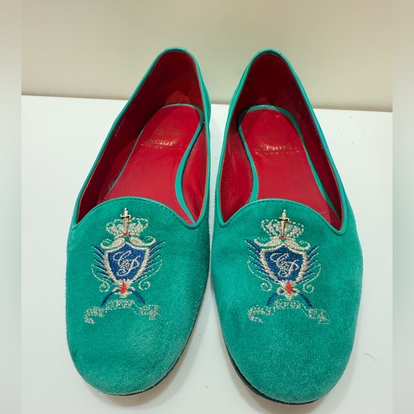 Cesare Paciotti Shoes - Paciotti Women's turquoise  Embroidered Loafers Size 39 , made in Italy.